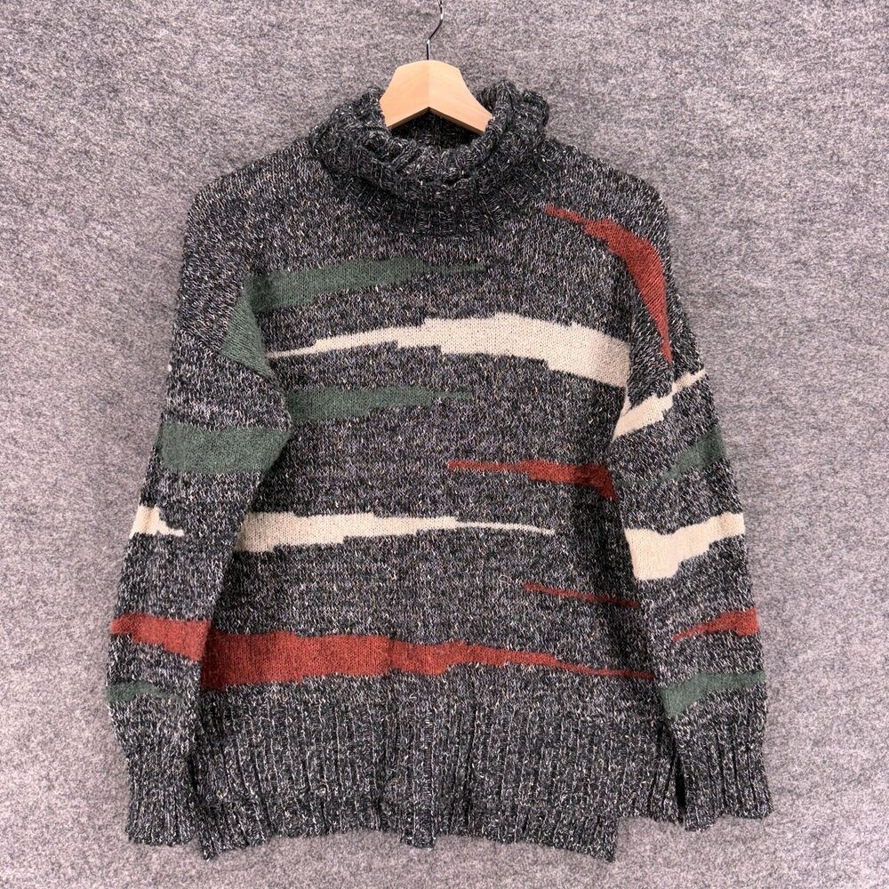 Mystree Sweater Pullover Women S Small Gray Striped Knit Turtleneck Long Sleeve